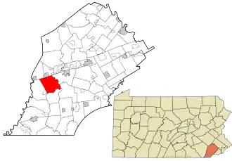 Location of Highland Township in Chester County, Pennsylvania (top) and of Chester County in Pennsylvania (below)