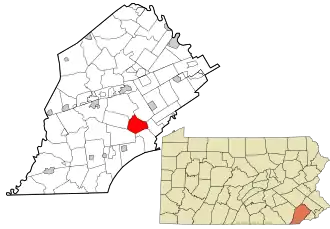 Location of Pocopson Township in Chester County and of Chester County in Pennsylvania