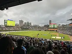 Chicago Red Stars and Bay FC playing a soccer match at Wrigley Field.