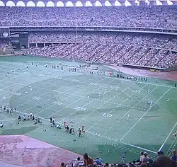 Busch Stadium during a football game in 1977