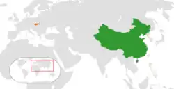 Map indicating locations of China and Slovakia
