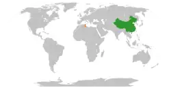 Map indicating locations of Tunisia and China