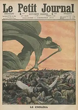 Drawing of Death bringing cholera, in Le Petit Journal (1912)