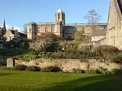 Christ Church War Memorial Garden, looking north from the western end of Broad Walk, with Tom Tower in the background