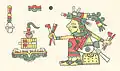 Cinteotl, dieu du maïs, devant le royaume des morts (Codex Fejérváry-Mayer, page 11)
