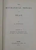 Title page of a 1879 edition of Rudolf Clausius' "The Mechanical Theory of Heat," translated to English by Browne