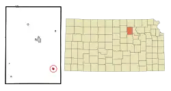Location within Clay County and Kansas