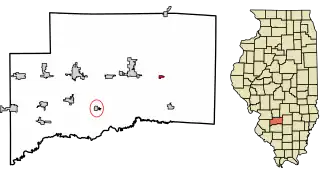 Location of Huey in Clinton County, Illinois.