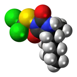 Space-filling model of the clodantoin molecule