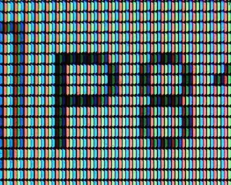 Red, green, and blue subpixels on a liquid-crystal display.