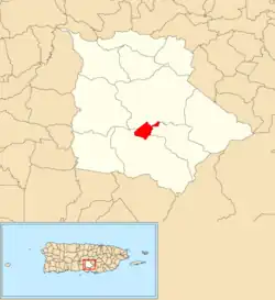 Location of Coamo barrio-pueblo within the municipality of Coamo shown in red