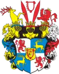 Coat of arms of the dukes of Courland and Semigallia, with the combined symbols of the House of Kettler and the Polish-Lithuanian kings in the middle