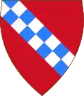 Coat of Arms of the House of Hauteville according to the description provided by André Favyn: this version has an inversion of colors, with the field becoming red, while the bend chequy is silver and azure