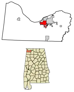 Location of Tuscumbia, Alabama