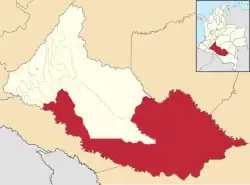 Location of the municipality and town of Solano in the Caquetá Department of Colombia.