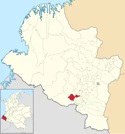 Location of the municipality and town of Guachucal in the Nariño Department of Colombia.