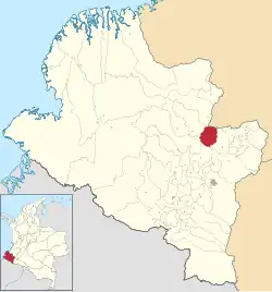 Location of the municipality and town of Taminango in the Nariño Department of Colombia.
