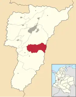 Location of the municipality and town of Córdoba, Quindío in the Quindío Department of Colombia.