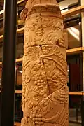 Column with bacchic motifs (vines and grapes), partly reassembled in the Vieux-la-Romaine archaeological museum [fr].