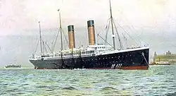 Ships of the White Star Line, such as the RMS Oceanic pictured here, and the Titanic, had buff funnels with black tops.