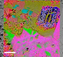 Correlative Raman-SEM imaging of a hematite.