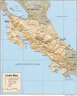 Shaded relief map of Costa Rica