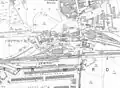 Extract of Old Ordnance Survey map of Northampton 1899 showing Cotton End, The long building south of the goods shed is still in use by Network Rail