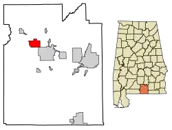 Location of River Falls in Covington County, Alabama.