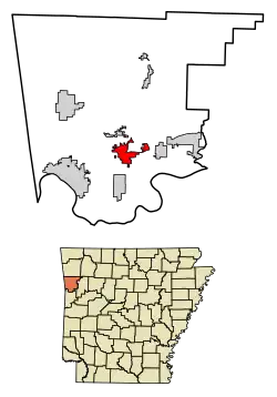 Location of Alma in Crawford County, Arkansas.