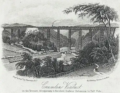 Crumlin viaduct on the Newport, Abergavenny & Hereford railway extension to Taff vale ca 1865 by Newman and Co. (London, England)