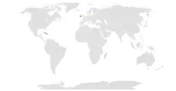 Map indicating locations of Cuba and Ireland