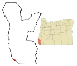 Location in Curry County and the state of Oregon