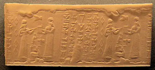 Cylinder seal of Kassite king Kurigalzu II (c. 1332–1308 BC). Louvre Museum AOD 105
