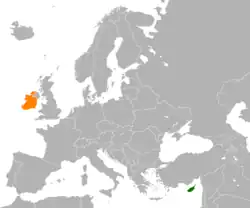 Map indicating locations of Cyprus and Ireland