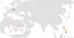 Map indicating locations of Czech Republic and Philippines