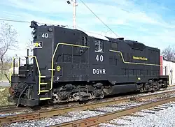 An EMD GP9 equipped with dynamic brakes on the Shenandoah Valley Railroad in Staunton, Virginia