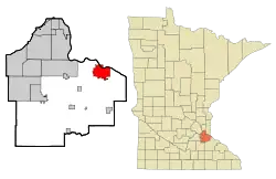 Location of the city of Hastings within Dakota County in the state of Minnesota