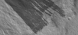 Close view of end of dark slope streaks, as seen by HiRISE