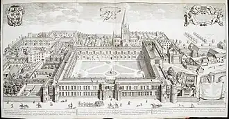 Print of 1675, before Wren's additions, David Loggan, Oxonia Illustrata