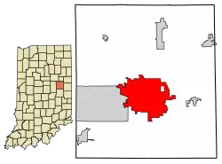 Location of Muncie in Delaware County, Indiana