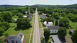 An aerial view of the main street of Delphi Falls