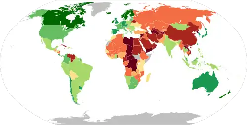 world map highlighting the different democracy scores given to each country by the economist intelligence unit