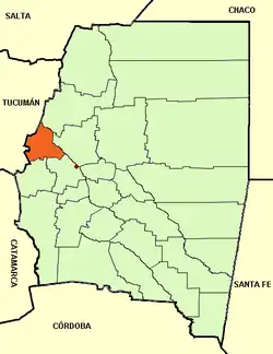 Location of Río Hondo Department within Santiago del Estero Province
