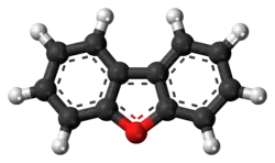 Ball-and-stick model of the dibenzofuran molecule