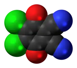 Space-filling model of the dichlorodicyanobenzoquinone molecule