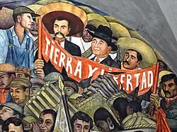 Detail from The History of Mexico fresco, 1929–1935. West wall, detail of central arch. National Palace, Mexico City.