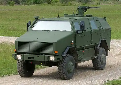 An ATF Dingo of the German Army is a mine-resistant and ambush-protected infantry mobility vehicle used by several European armed forces.