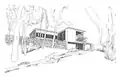 Sketch design for the Dobell House with the final composition reversed.