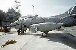 Douglas TA-4J Skyhawk prior being loaded into USS Okinawa at NAS Cubi Point on 4 June 1992.