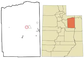 Location in Duchesne County and the state of Utah